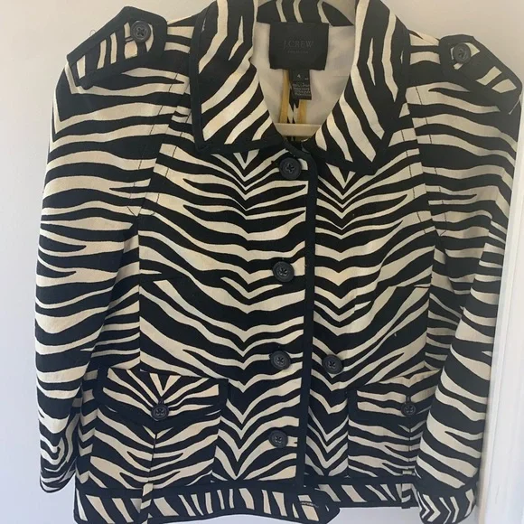NWOT💓*SUPER CUTE* JCREW WOMEN’S ZEBRA BLAZER BUTTON COLLARED JACKET-BLACK/CREAM - Picture 8 of 9